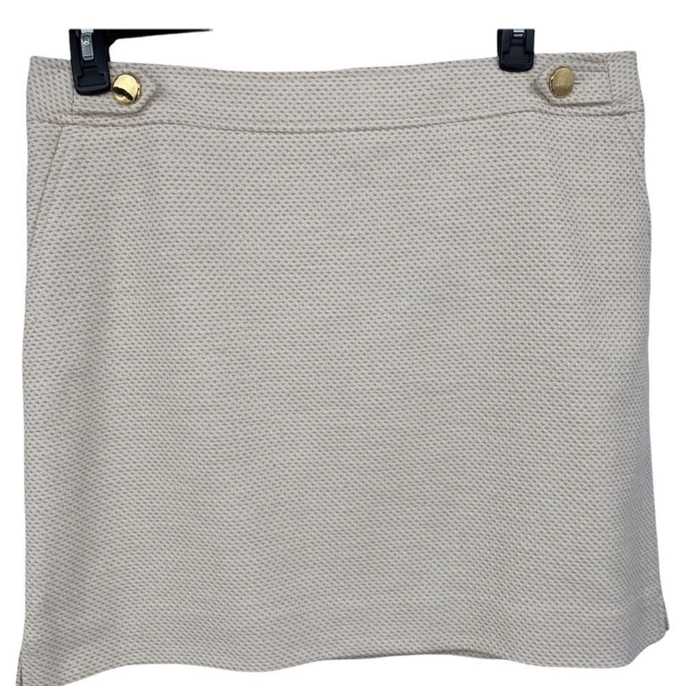 Ann Taylor Petite‎ White & Cream Texture Pencil Skirt Gold Accent Button Sz 16P